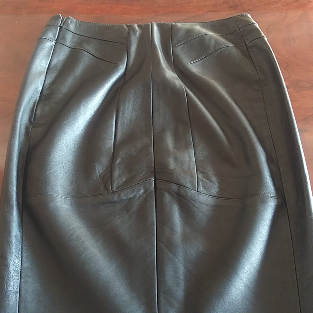 Black Genuine Leather Pencil Skirt